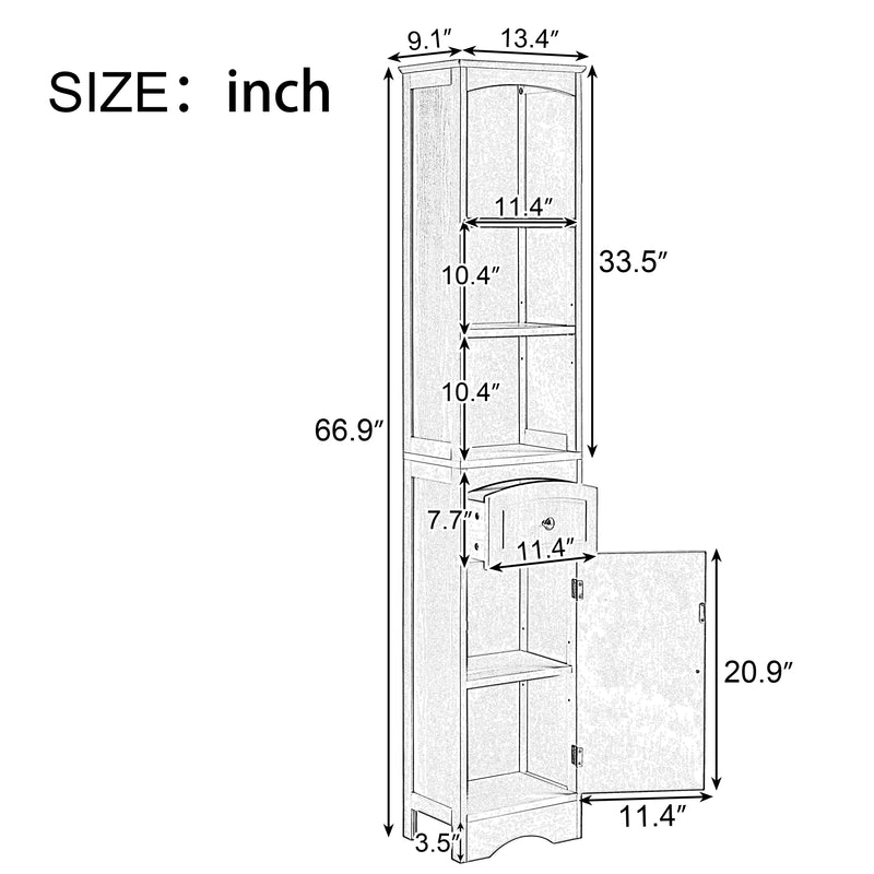 Tall Bathroom Cabinet, Freestanding Storage Cabinet with Drawer, MDF Board, Adjustable Shelf, Grey