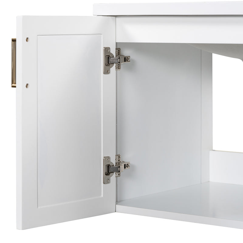 24" Wall Mounted Bathroom Vanity with Ceramic Basin, Two Shutter Doors, Solid Wood & MDF Board, White (One Package)