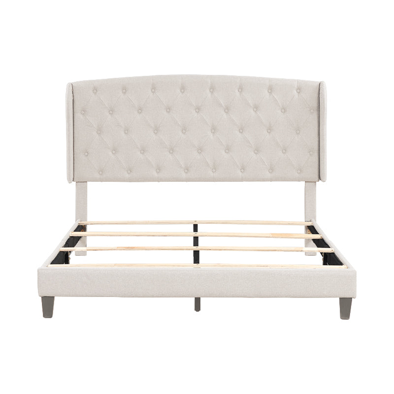 Upholstered Platform Bed Frame, Queen Size, Beige