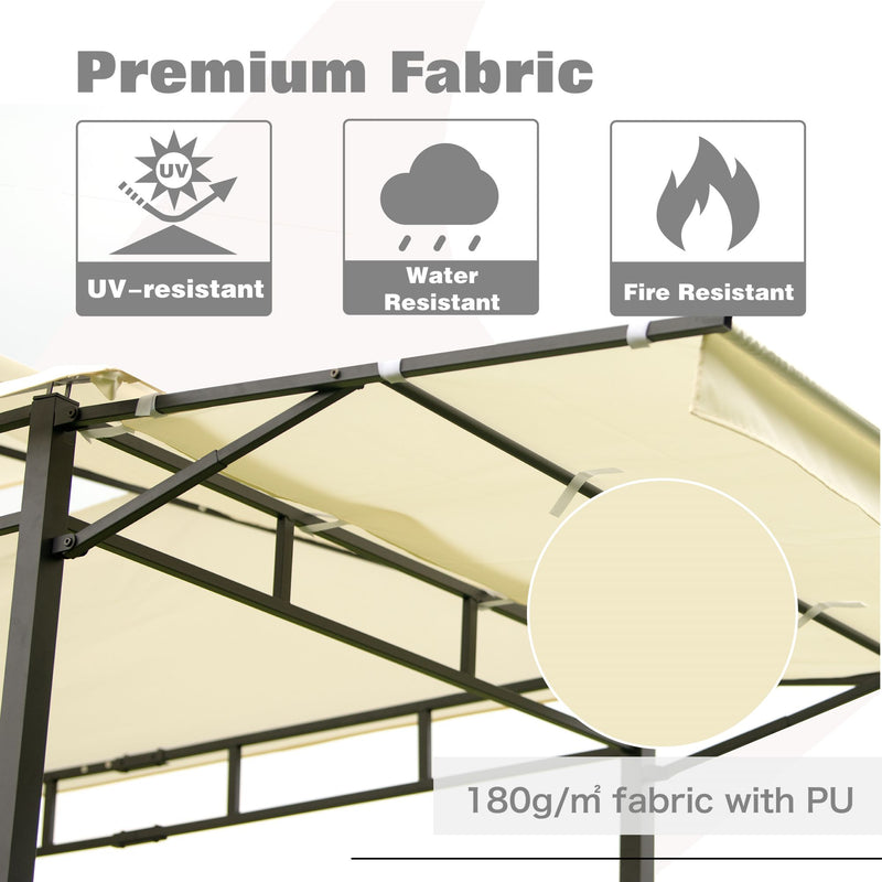 12Ft.Lx4.3Ft.W Steel Double Tiered Backyard Patio BBQ Grill Gazebo with Bar Counters, Beige
