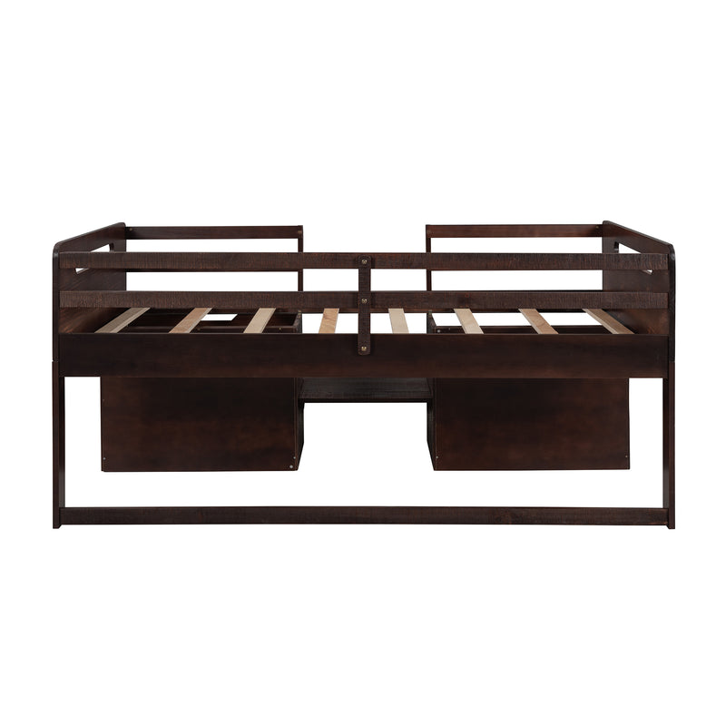 Twin size Loft Bed with Two Shelves and Two drawers