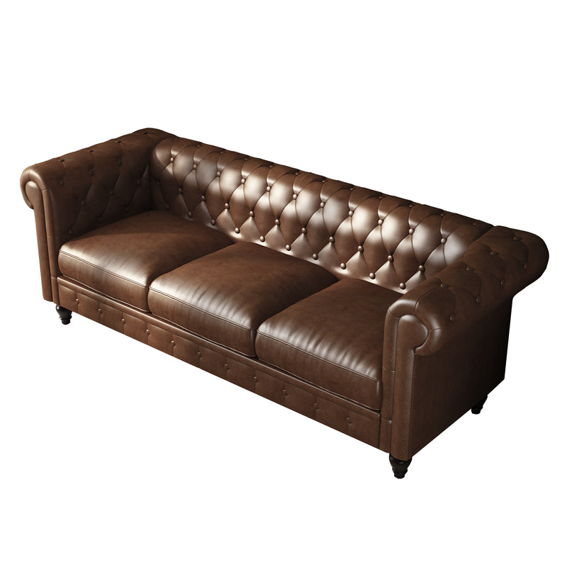 88\' PU Rolled Arm Chesterfield Sofa