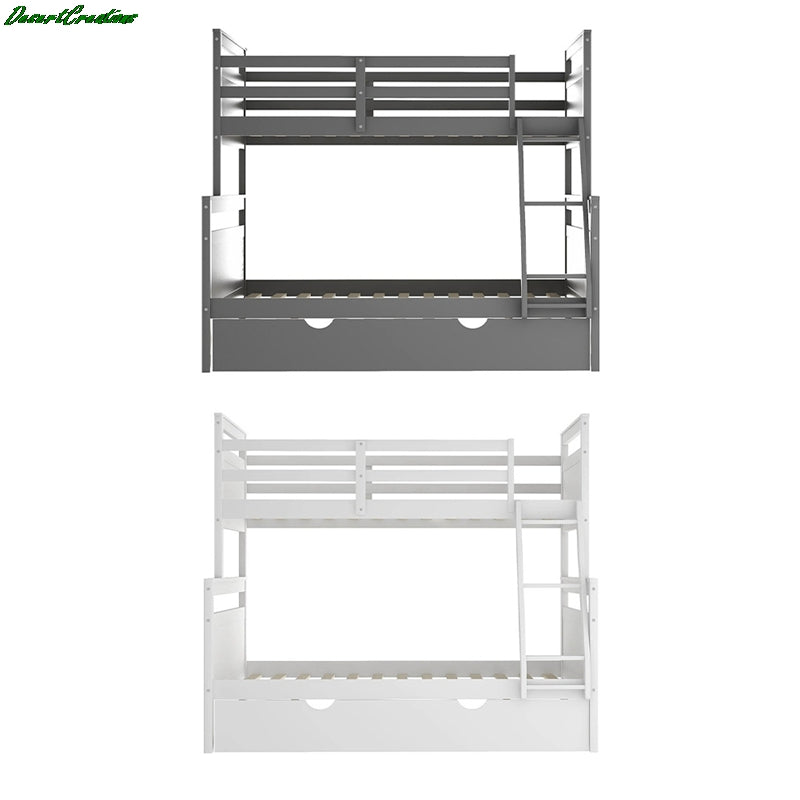Twin Over Full Bunk Bed With Ladder, Twin Size Trundle, Safety Guard Rail Bunk Bed For Bedroom