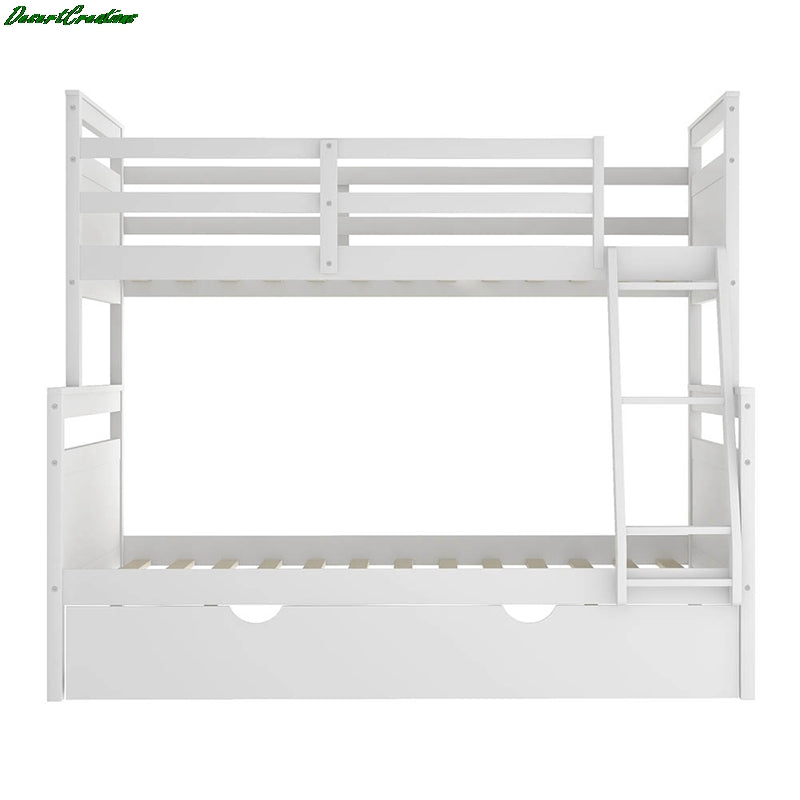 Twin Over Full Bunk Bed With Ladder, Twin Size Trundle, Safety Guard Rail Bunk Bed For Bedroom