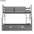 Twin Over Full Bunk Bed With Ladder, Twin Size Trundle, Safety Guard Rail Bunk Bed For Bedroom