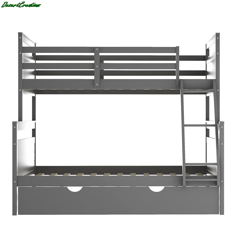 Twin Over Full Bunk Bed With Ladder, Twin Size Trundle, Safety Guard Rail Bunk Bed For Bedroom