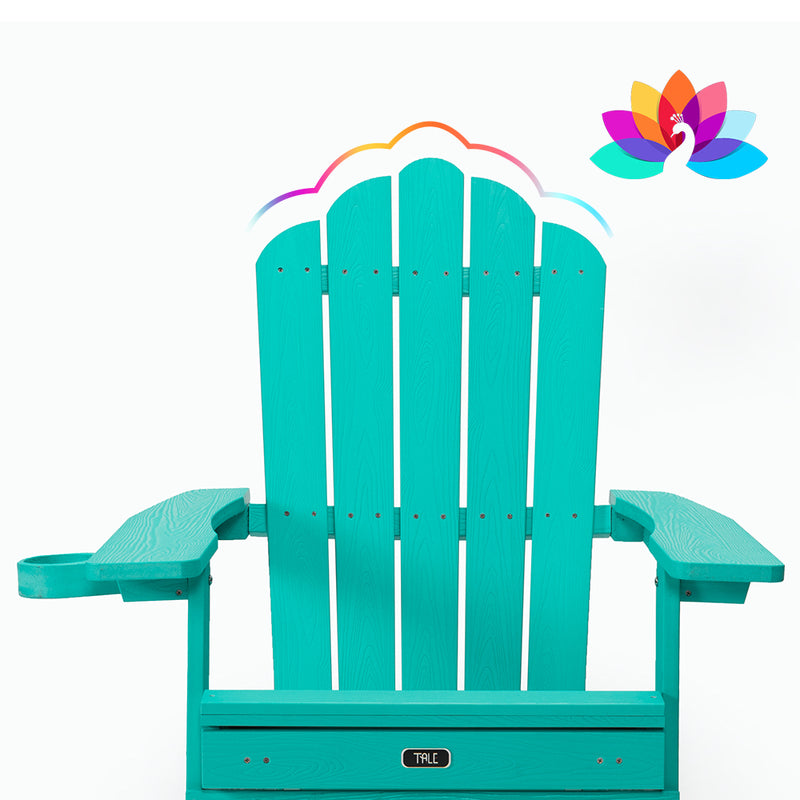 TALE Folding Adirondack Chair with Pullout Ottoman with Cup Holder, Oversized, Poly Lumber,  for Patio Deck Garden, Backyard Furniture, Easy to Install,GREEN. Banned from selling on Amazon